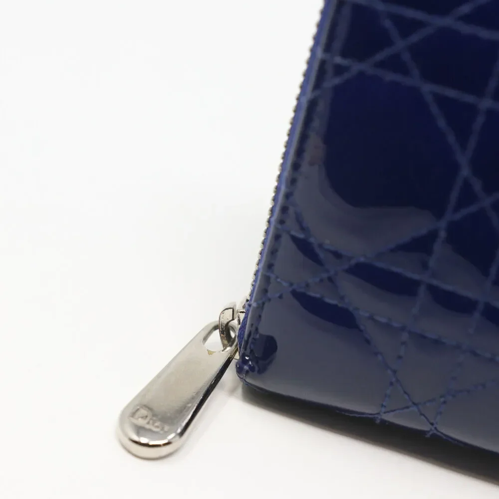 Christian Dior Cannage Patent Leather Blue Zip Around Sku: HM-W0213P-C017